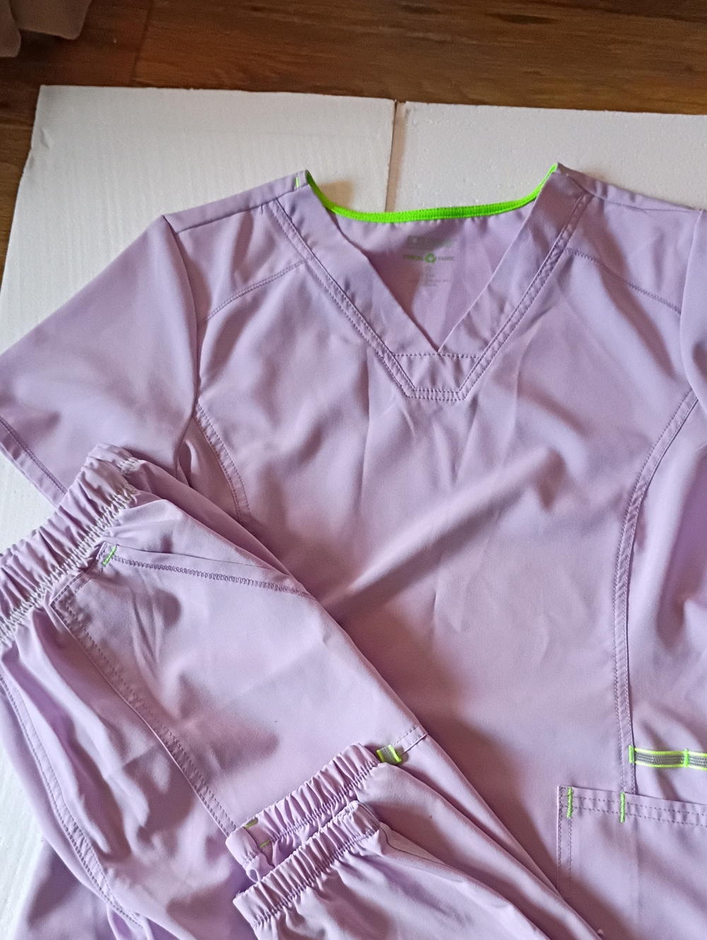 Scrub Star Lavender Scrub Set with Neon Green Trim